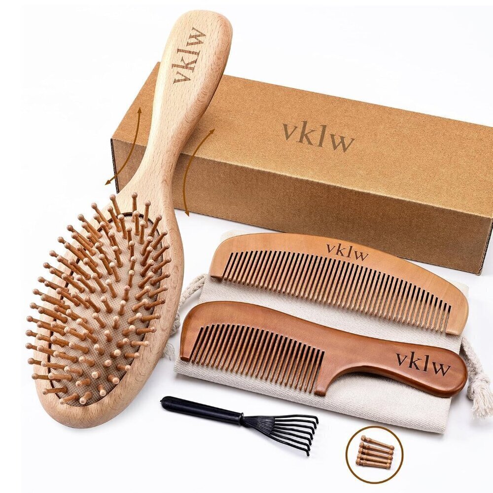 Wooden Hair Brush and Comb, One-piece Design, Reduce Frizz and Static, Massage S - Picture 1 of 7